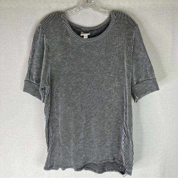 Lularoe Eloise Top Women’s Black White Stripe Puff Short Sleeve Ribbed 3X - Picture 2 of 10